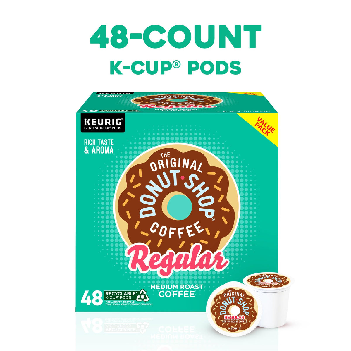 The Original Donut Shop Regular, Single-Serve Keurig K-Cup Pods, Medium Roast Coffee Pods, 96 Count