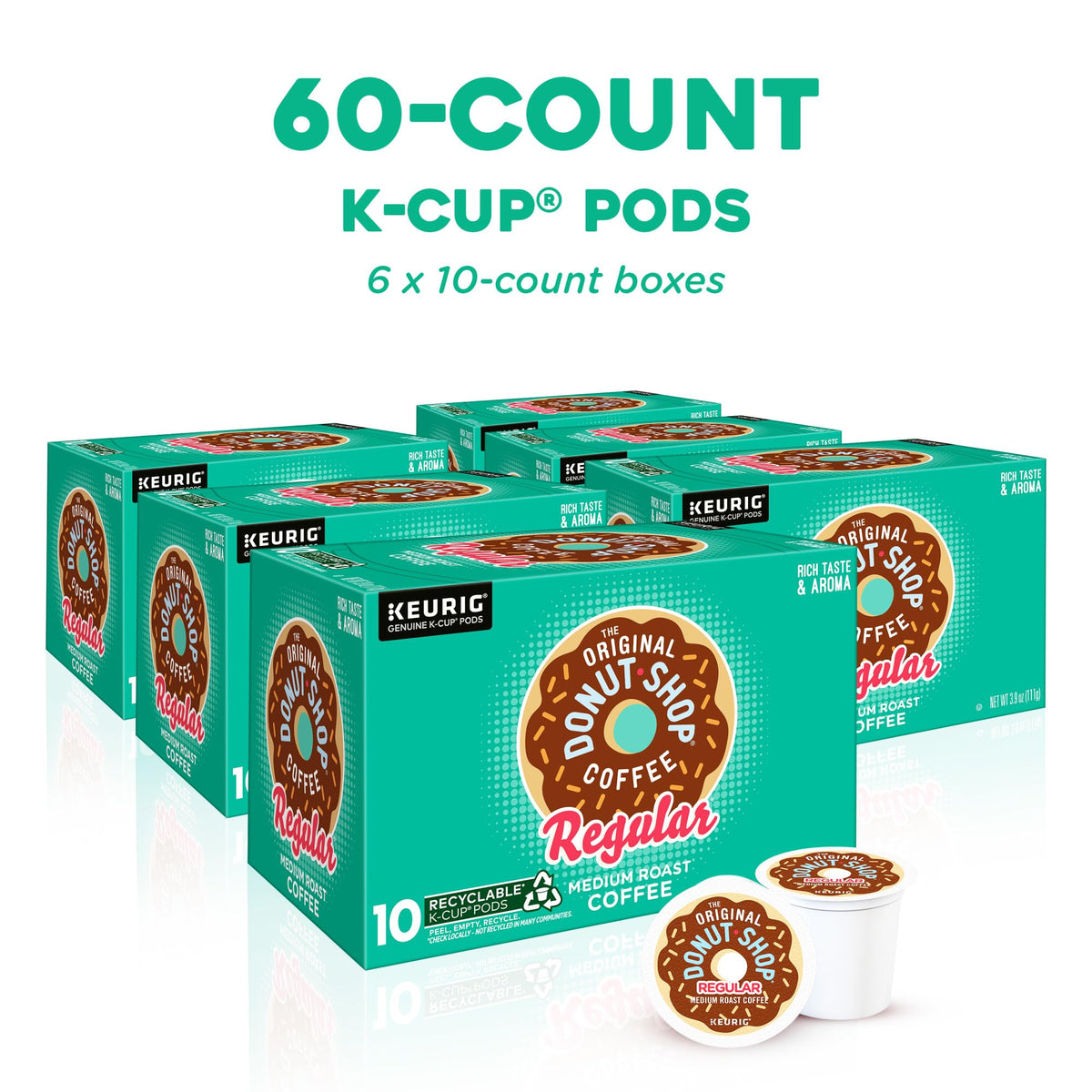 The Original Donut Shop Regular, Single-Serve Keurig K-Cup Pods, Medium Roast Coffee Pods, 96 Count