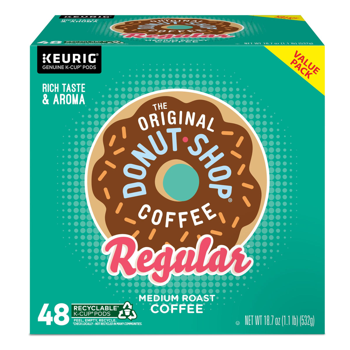 The Original Donut Shop Regular, Single-Serve Keurig K-Cup Pods, Medium Roast Coffee Pods, 96 Count